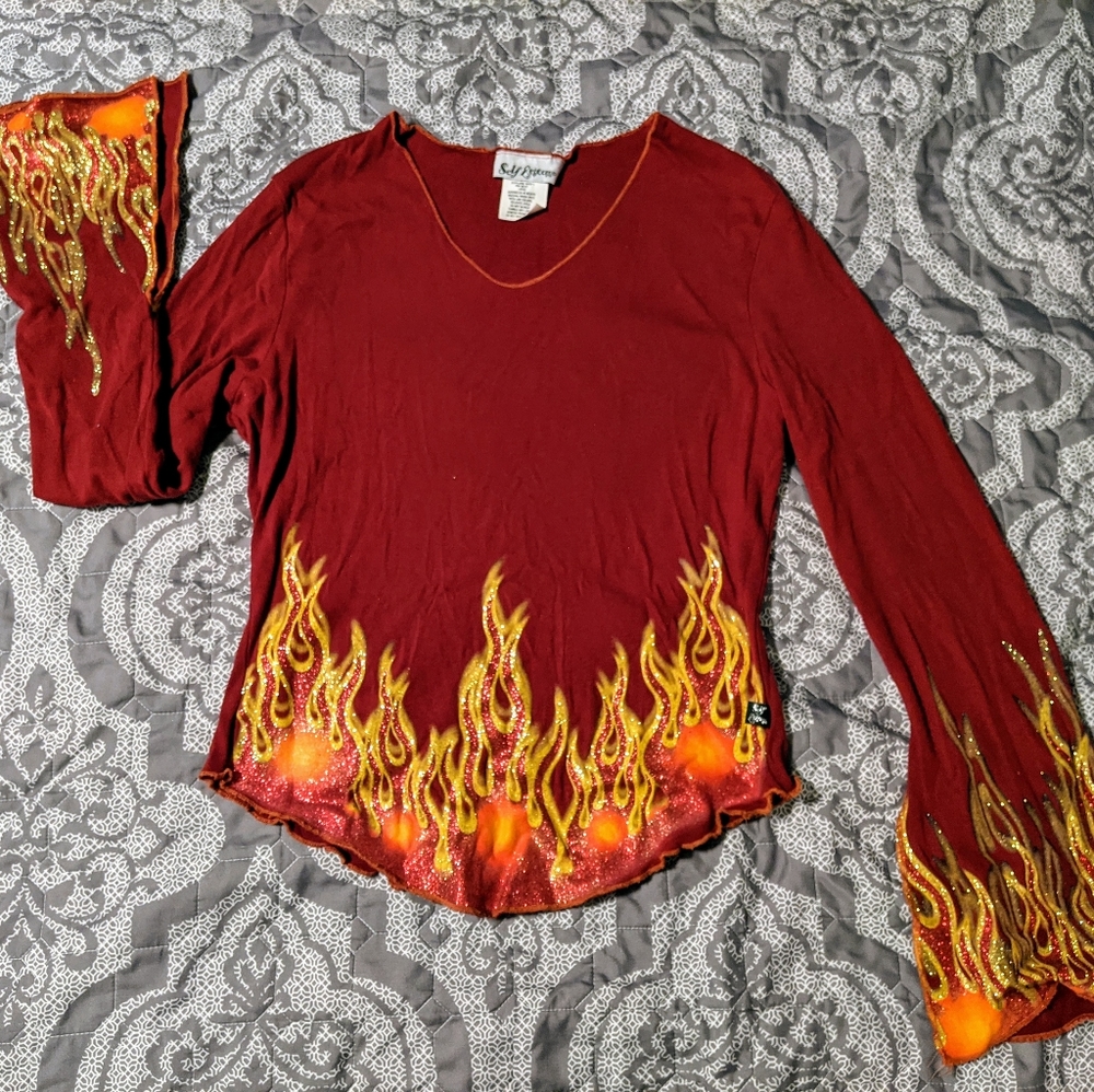 Fire Flame Shirt, Flared Long Sleeves